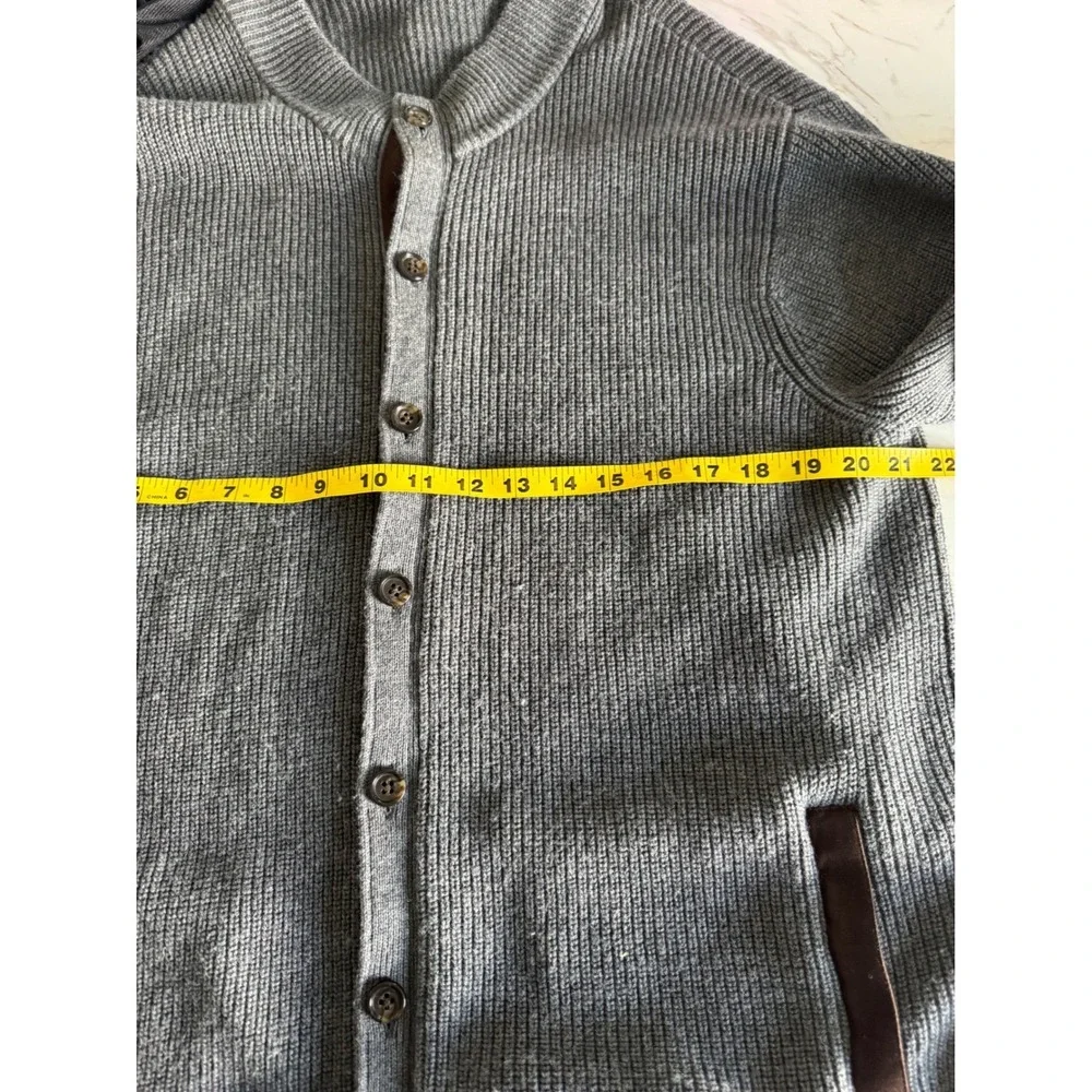 Peter Millar Mens XL‎ Grey Wool Cotton Ribbed Cardigan Sweater Elbow Patches